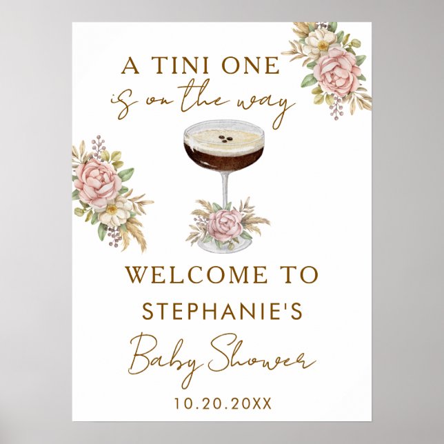 En Tini One Dusty Pink Espresso Martini Baby Showe Poster (Framsidan)