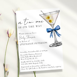 En Tini One Enkel Minimal Blå Martini Baby Shower Inbjudningar