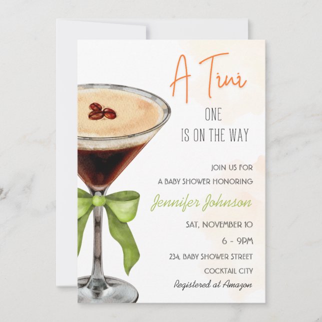 En Tini One Expresso Martini Baby Shower Inbjudningar (Framsida)