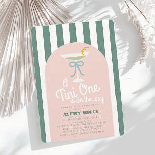 En Tini One Martini Blue Ribbon Boy Shower Inbjudningar
