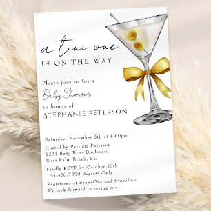 En Tini One Minimal Chic Gul Martini Baby Shower Inbjudningar