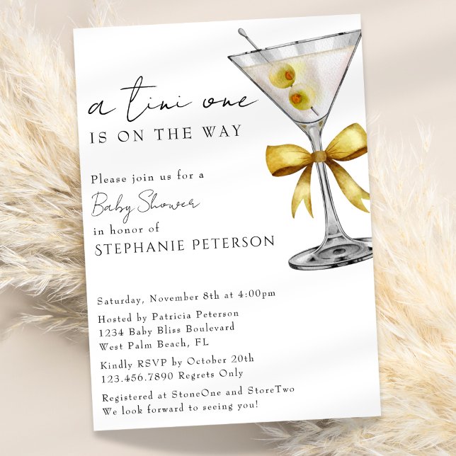 En Tini One Minimal Chic Gul Martini Baby Shower Inbjudningar (Skapare uppladdad)