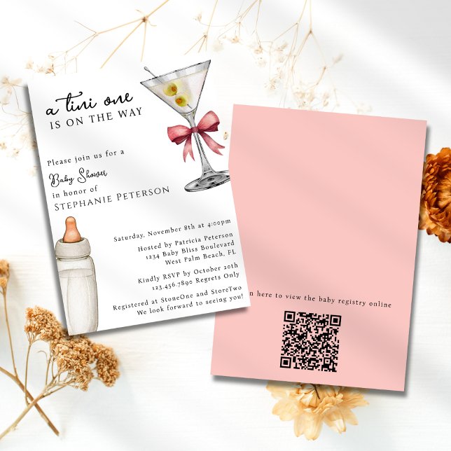 En Tini One Pink Martini QR Code Bebisdusch Inbjudningar (Skapare uppladdad)