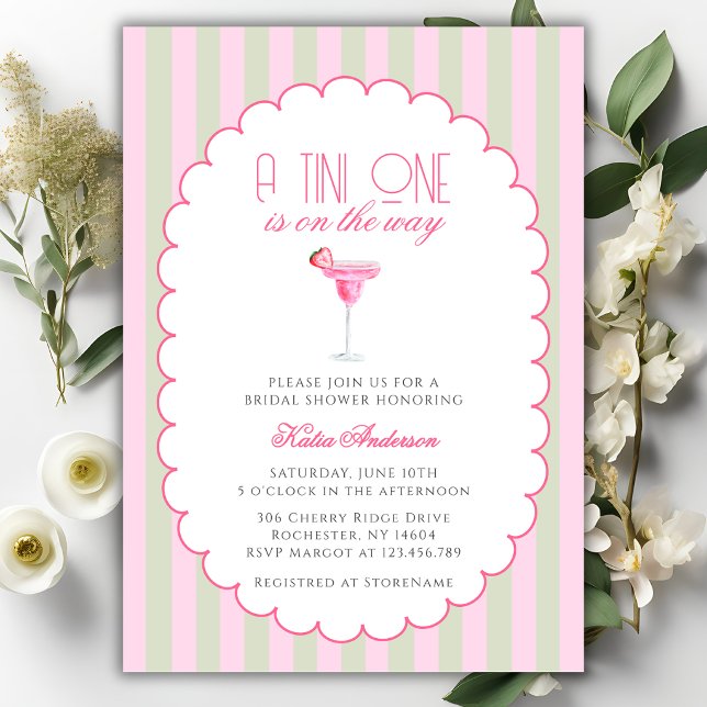 En Tini One Rosa Cocktail Martini Söt Bröllopsdusc Inbjudningar (Skapare uppladdad)