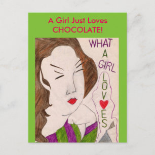En tjej just Kärlek Chocolate! Vykort