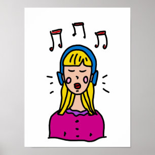 En tjej lyssnar på musik poster