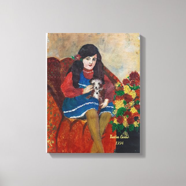 en tjej med hennes hund canvastryck (Framsida)