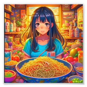 En tjej och hennes Ramen-anime Fototryck