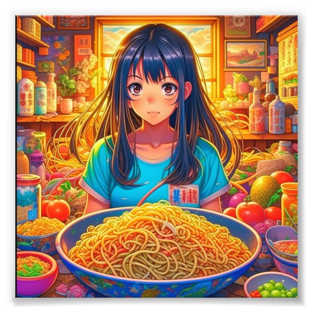 En tjej och hennes Ramen-anime Fototryck (Framsidan)