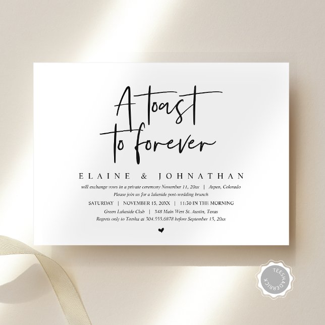 En toast to Forever, Bröllop Elopement Brunch Part Inbjudningar (A Toast To Forever, Wedding Elopement Brunch Party Invitation Card, Downloadable, Modern Minimal)