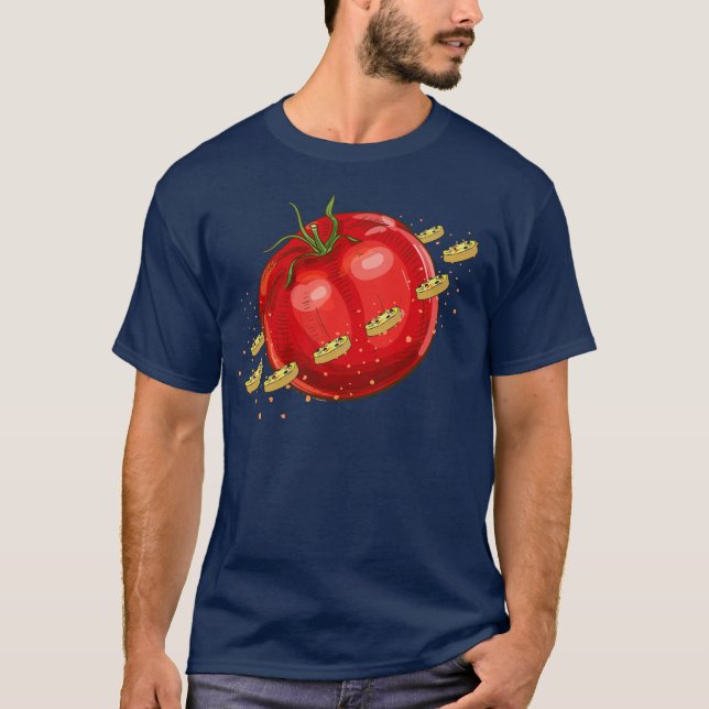 En tomatplanet med pizzor runt honom t shirt (Framsida)
