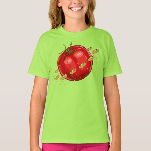 En tomatplanet med pizzor runt honom t shirt (Framsida)