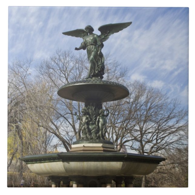En torr vinter Bethesda-fontän i Central Park Kakelplatta (Framsidan)