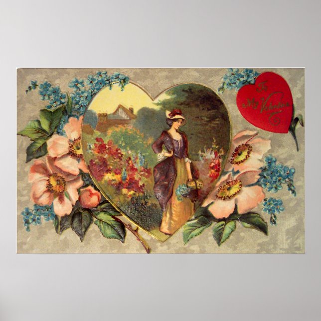 En trädgård med blommor Alla hjärtans dag-affisch Poster (Framsidan)