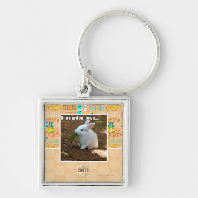 En trädgårds- Down� Fyrkantig Silverfärgad Nyckelring (Framsidan)