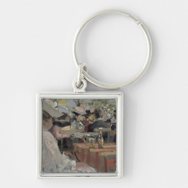 En trädgårds- Restaurang, 1906 Fyrkantig Silverfärgad Nyckelring (Framsidan)