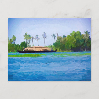En traditionell Houseboat i Kerala Vykort