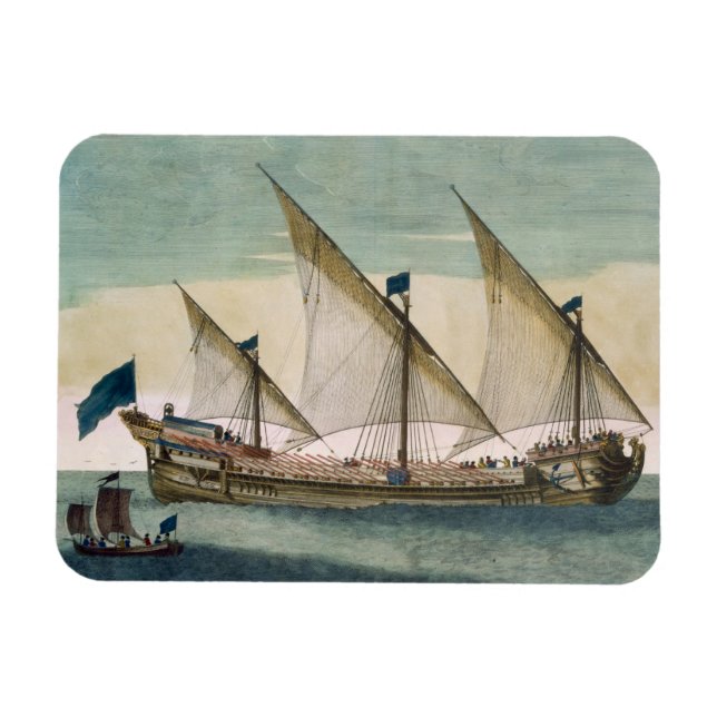 En tre behärskad Galleass på väg med segel, havre Magnet (Horisontell)