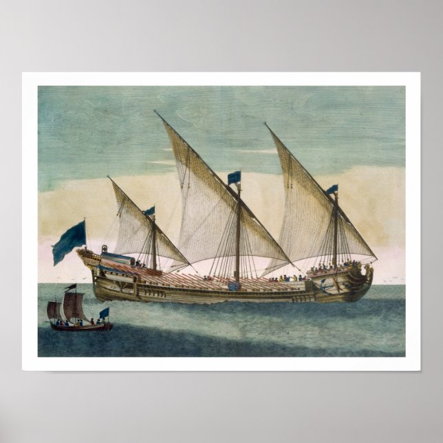 En tre behärskad Galleass på väg med segel, havre Poster (Framsidan)