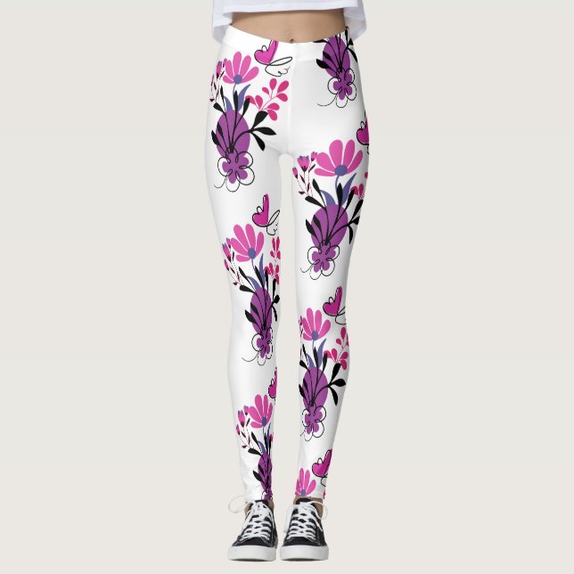 En trendig färgrik blommdesign leggings (Framsida)