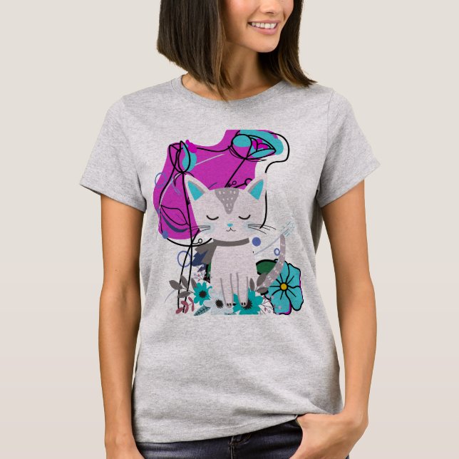 En Trendig Kattälskare Färgrik Design T Shirt (Framsida)