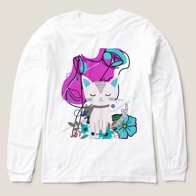 En Trendig Kattälskare Färgrik Design T Shirt (Design framsida)