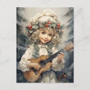 En trevlig flicka med Guitar Helg Vykort