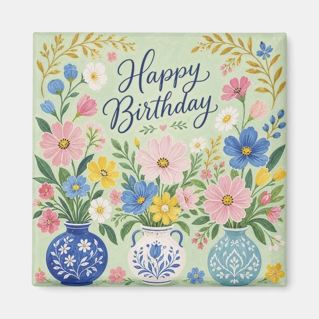 En trio av födelsdagsblommor magnet (Framsidan)