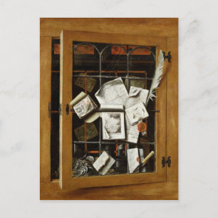 En trompa l'oeil av ett öppet glaskupbord vykort