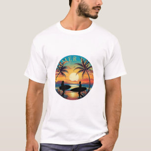 En Tropical Beach Retro Sunset & Surfare T Shirt