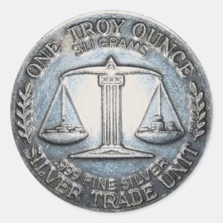 En Troy Ounce, 999 Bra Silver Trade Unit Runt Klistermärke