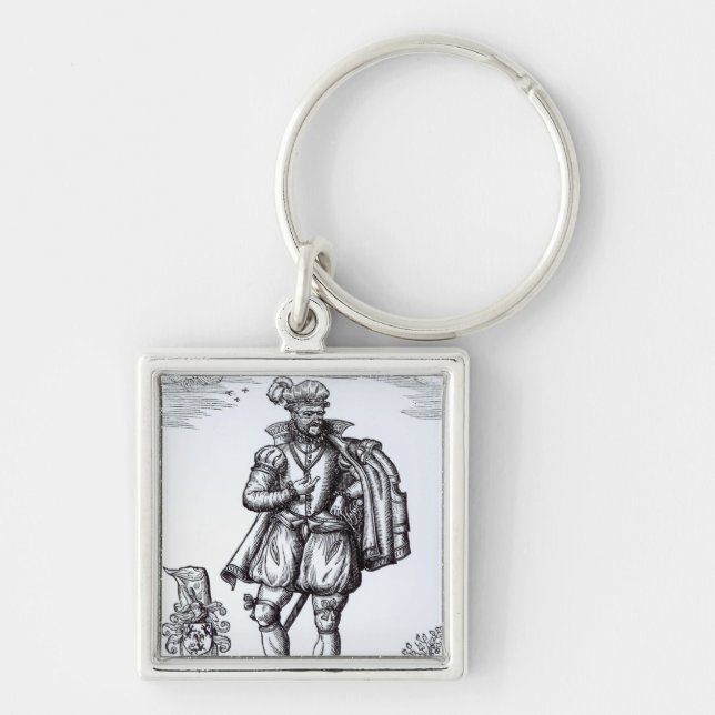 En Tudor gentleman Fyrkantig Silverfärgad Nyckelring (Framsidan)