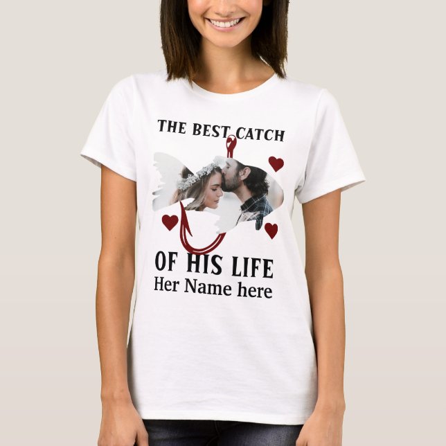 En turist fiskare som matchar ett fiskfoto t shirt (Framsida)