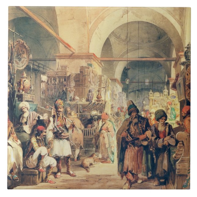 En turkisk basar, 1854 (rita & w/c på papper), kakelplatta (Framsidan)