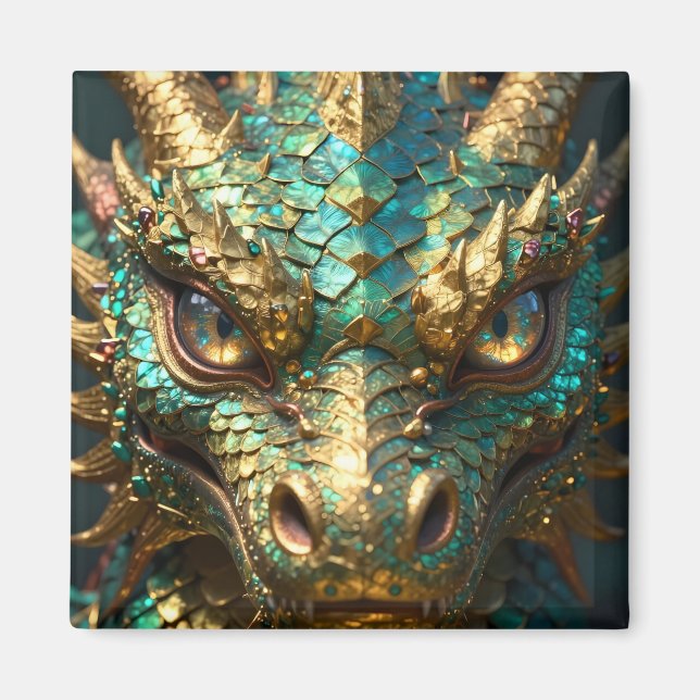 En turkos och guldmystisk drake magnet (Framsidan)