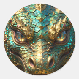 En turkos och guldmystisk drake runt klistermärke