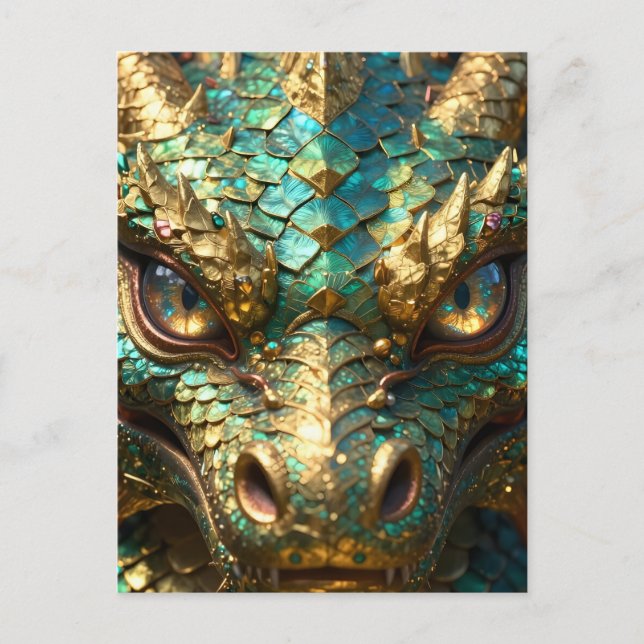 En turkos och guldmystisk drake vykort (Framsida)