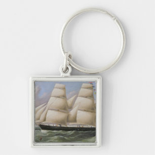 En två Masted Schooner av Dover (olja på kanfas) Fyrkantig Silverfärgad Nyckelring