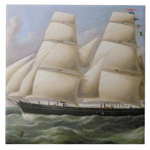 En två Masted Schooner av Dover (olja på kanfas) Kakelplatta