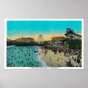 En typisk badplats vid Long Beach Poster