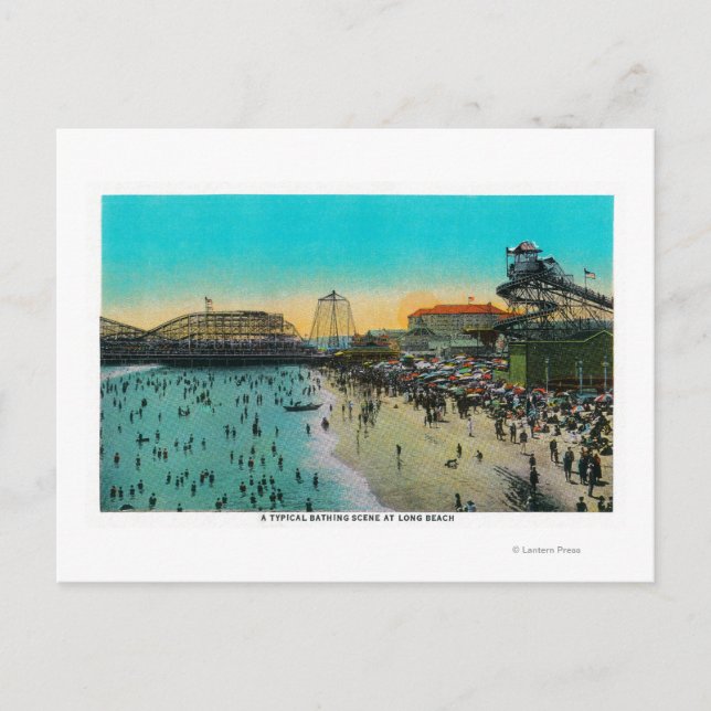 En typisk badplats vid Long Beach Vykort (Framsida)