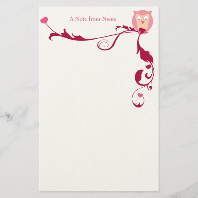 En uggla med hjärtor, en notera från namn brevpapper (Framsida)
