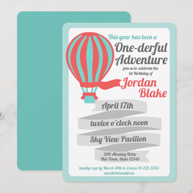 En underbar Äventyr-Luftballong Inbjudningar (Fram/baksida)