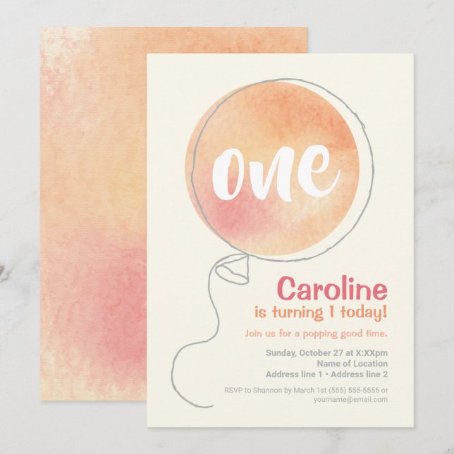 En underbar dag! Pastel Balloon 1:a födelsedagen I Inbjudningar (Fram/baksida)