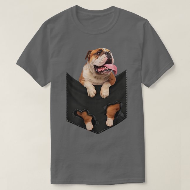 En underbar, engelsk bulldog i Pocket för Hundar K T Shirt (Design framsida)
