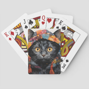 En underbar svart katt i en färglös Jacka Casinokort
