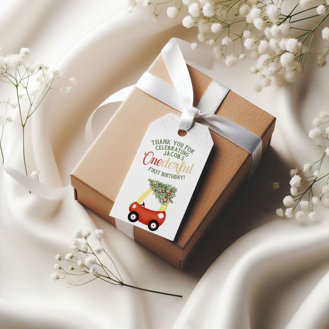 En underbar tid på året Röd bil 1-årsdag Presentetikett (Skapare uppladdad)