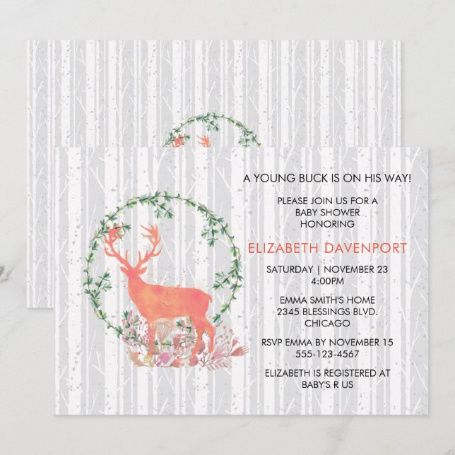 En Ung Bock är på Väg Babykalas Inbjudningar (Fram/baksida)