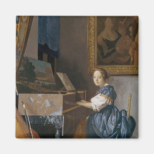 En ung dam som placeras på en Virginal, c.1670 Magnet