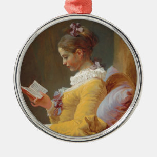 En ung flicka läser, läsaren av J. Fragonard Julgransprydnad Metall